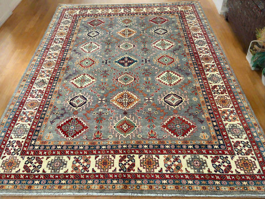 Gray/Beige Kazak 9X11 Handmade Wool Rug # 13893