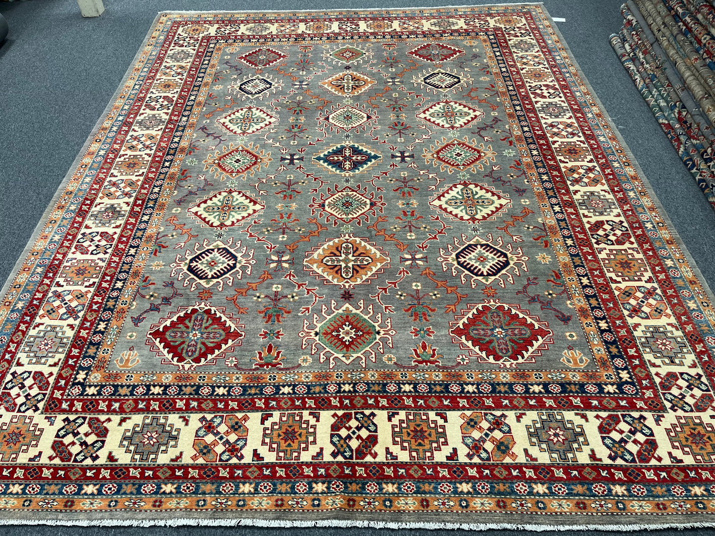 Gray/Beige Kazak 9X11 Handmade Wool Rug # 13893