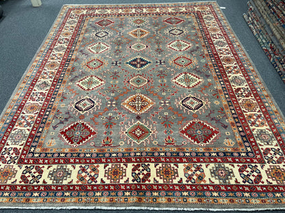 Gray/Beige Kazak 9X11 Handmade Wool Rug # 13893