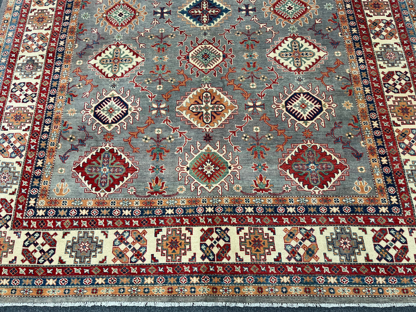 Gray/Beige Kazak 9X11 Handmade Wool Rug # 13893