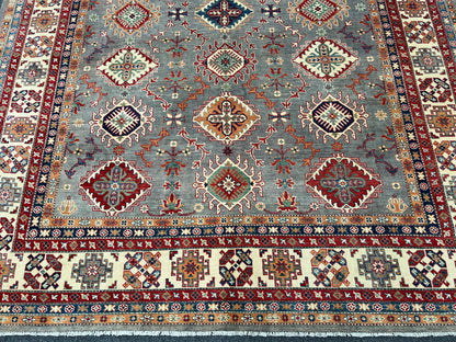 Gray/Beige Kazak 9X11 Handmade Wool Rug # 13893