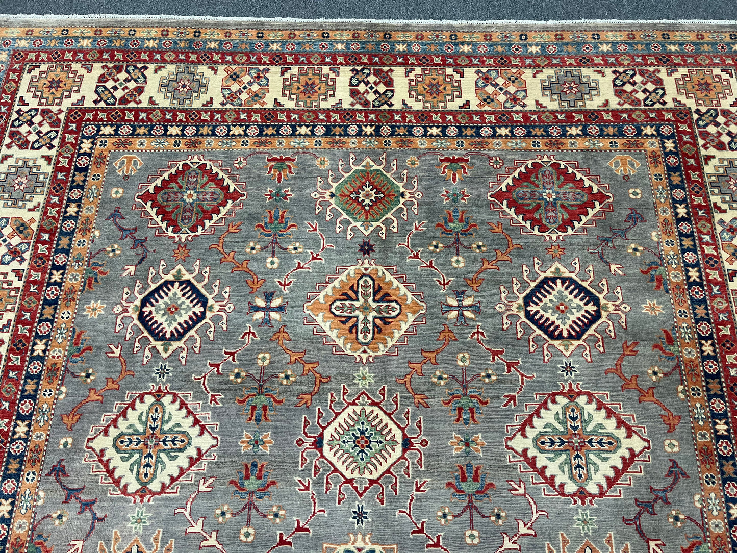 Gray/Beige Kazak 9X11 Handmade Wool Rug # 13893