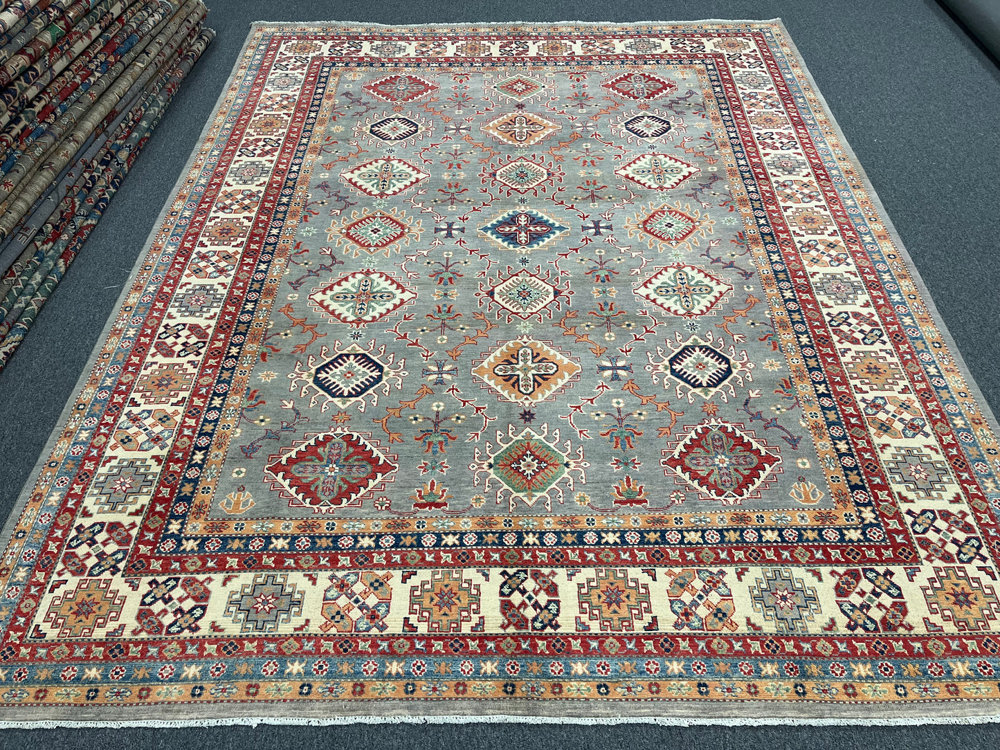 Gray/Beige Kazak 9X11 Handmade Wool Rug # 13893