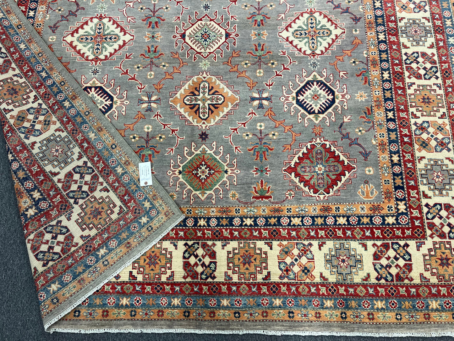 Gray/Beige Kazak 9X11 Handmade Wool Rug # 13893