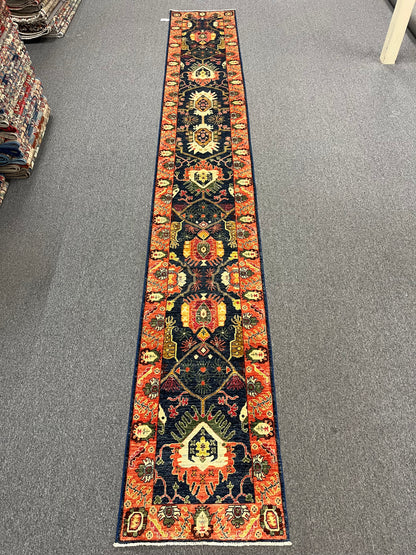 2' 6"X18 Afghan Bijar Handmade Wool Runner Rug # 14142