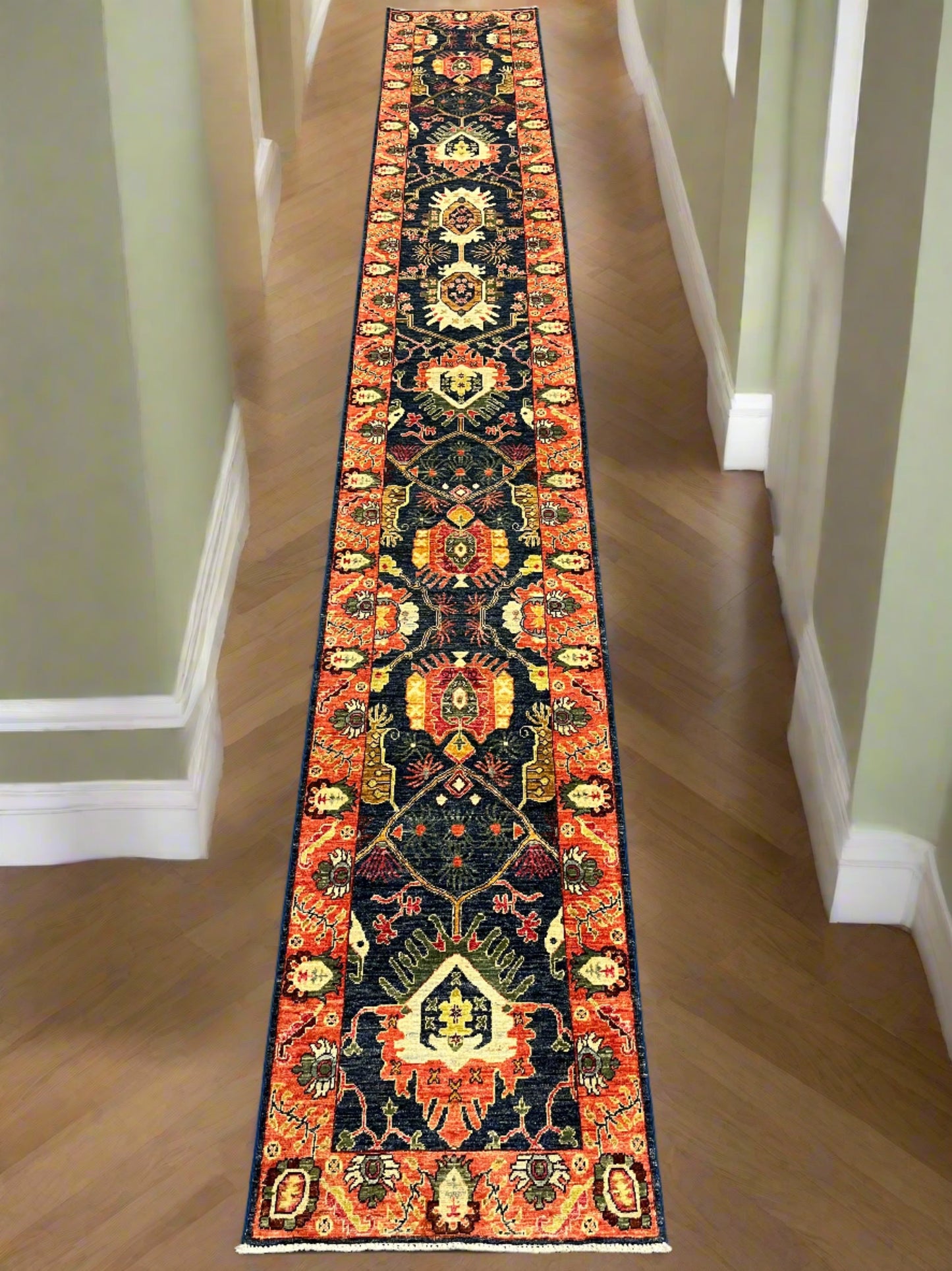 2' 6"X18 Afghan Bijar Handmade Wool Runner Rug # 14142