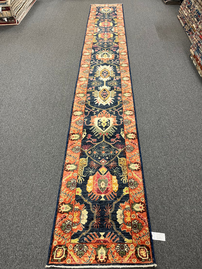 2' 6"X18 Afghan Bijar Handmade Wool Runner Rug # 14142