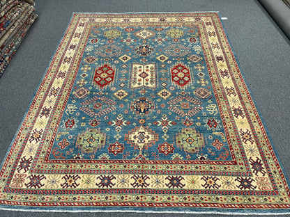 Kazak 8X10 Light Blue Handmade Wool Rug # 13894