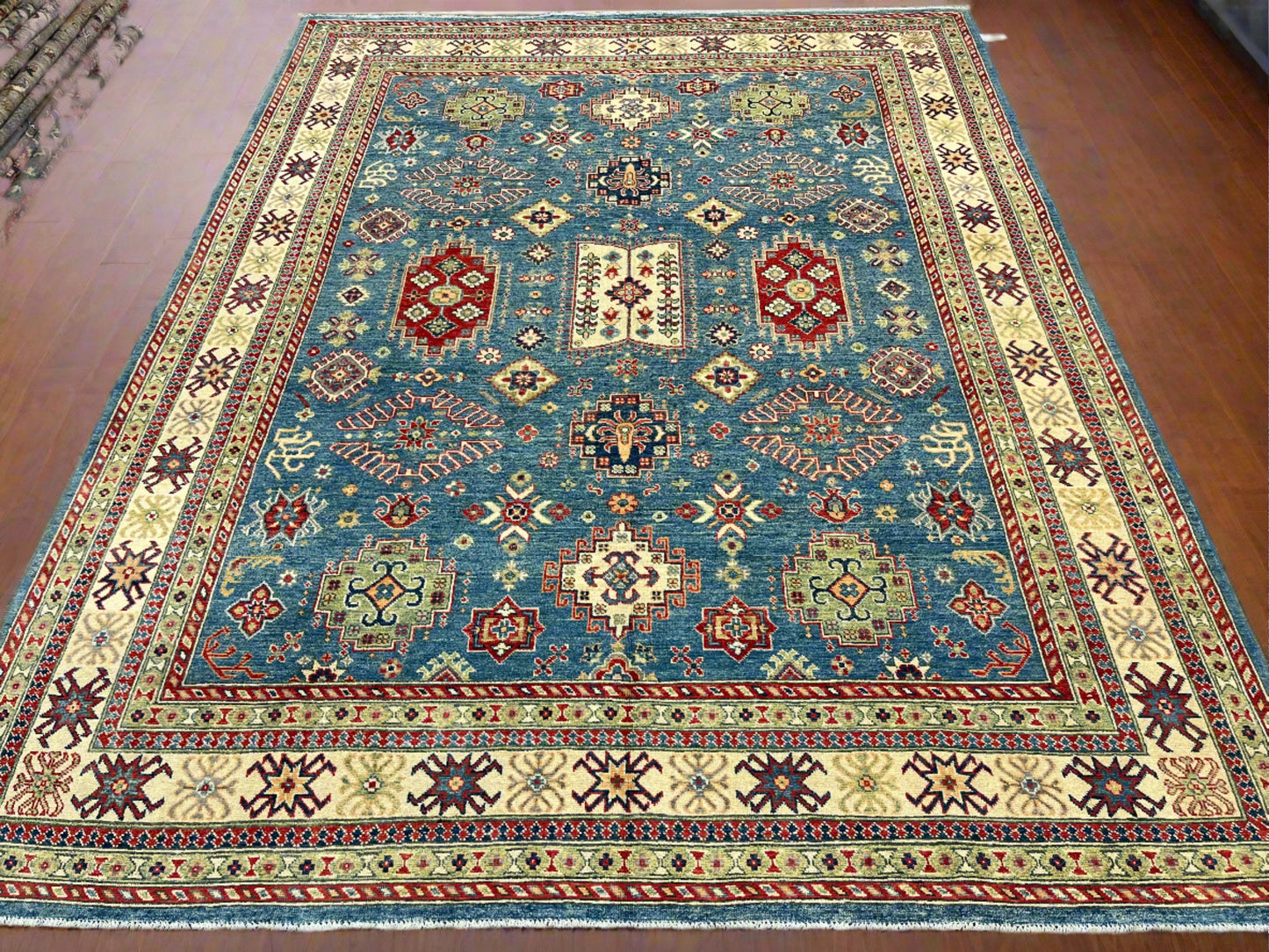 Kazak 8X10 Light Blue Handmade Wool Rug # 13894