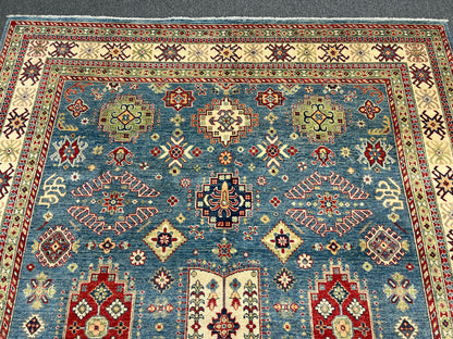 Kazak 8X10 Light Blue Handmade Wool Rug # 13894