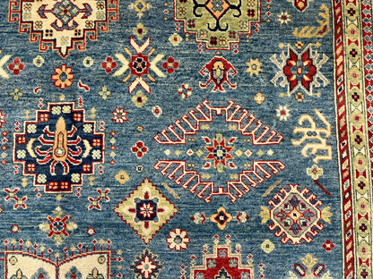 Kazak 8X10 Light Blue Handmade Wool Rug # 13894