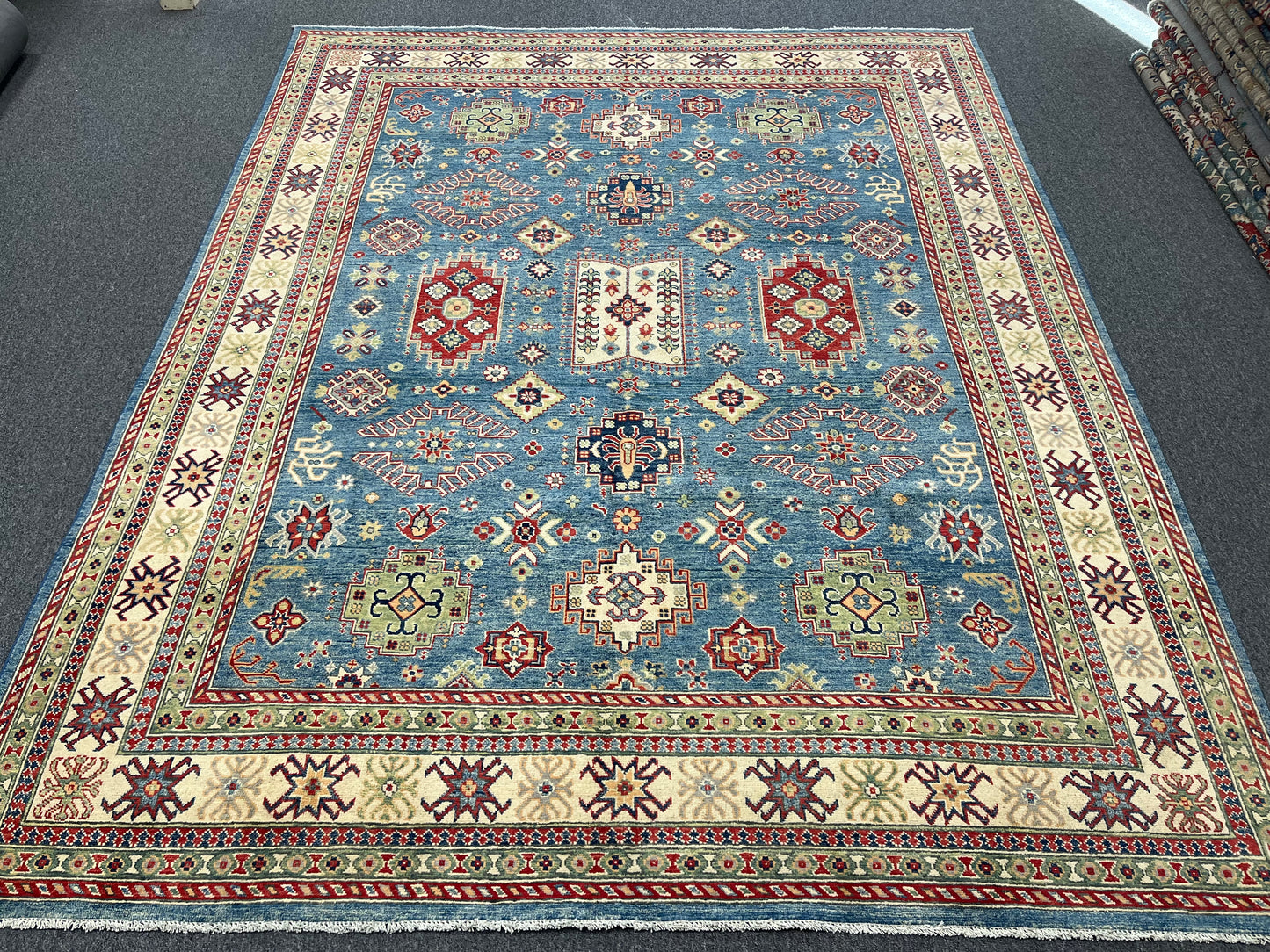 Kazak 8X10 Light Blue Handmade Wool Rug # 13894