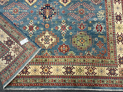 Kazak 8X10 Light Blue Handmade Wool Rug # 13894