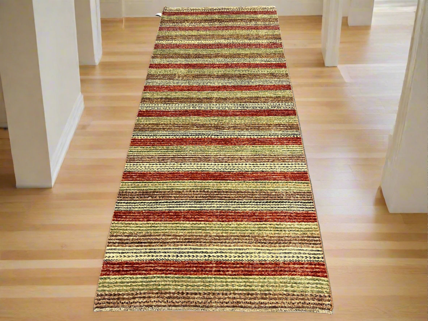 Striped Design Modern Gabbeh 4X10 Handmade Wool Rug # 9265