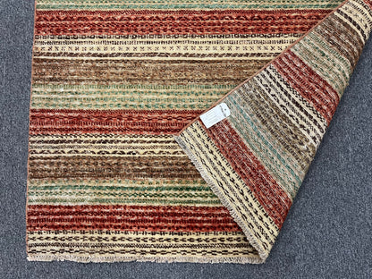 Striped Design Modern Gabbeh 4X10 Handmade Wool Rug # 9265