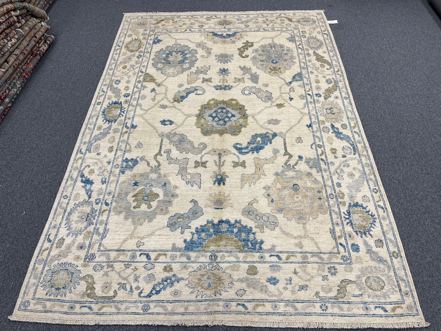 Oushak Beige/Light blue 7X10 Handmade Wool Rug # 14285