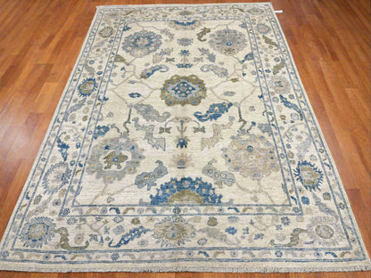 Oushak Beige/Light blue 7X10 Handmade Wool Rug # 14285