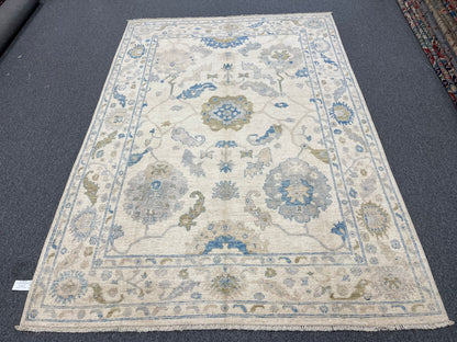 Oushak Beige/Light blue 7X10 Handmade Wool Rug # 14285