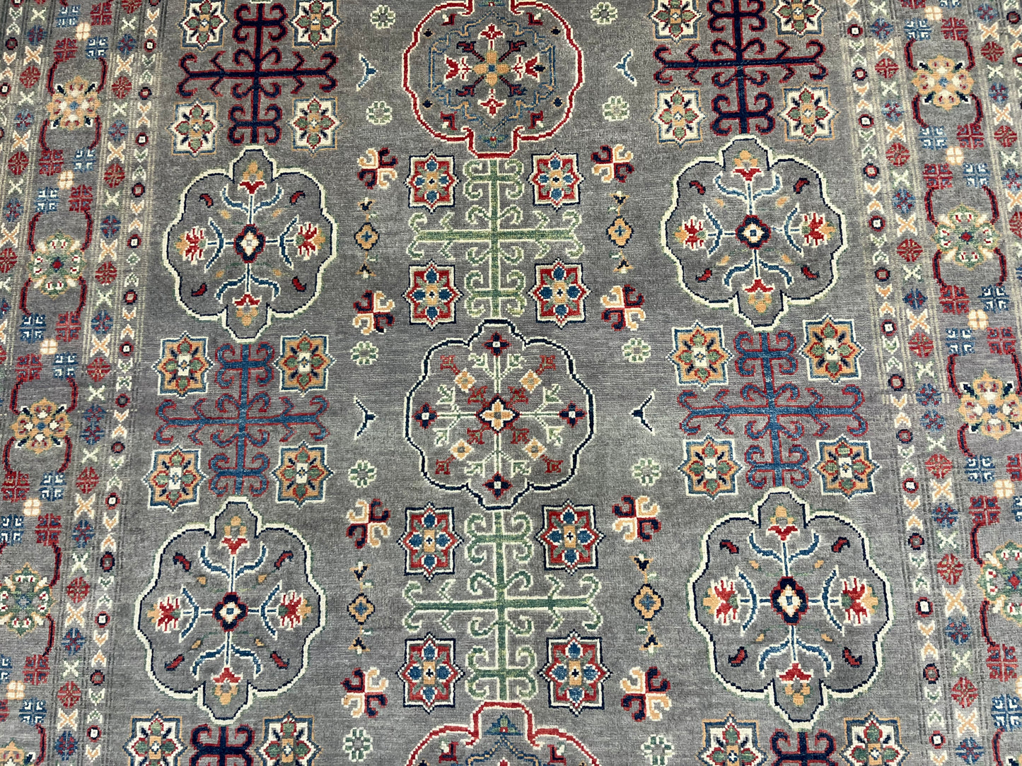 Gray Geometric Kazak 6x9 Handmade Wool Rug # 13898