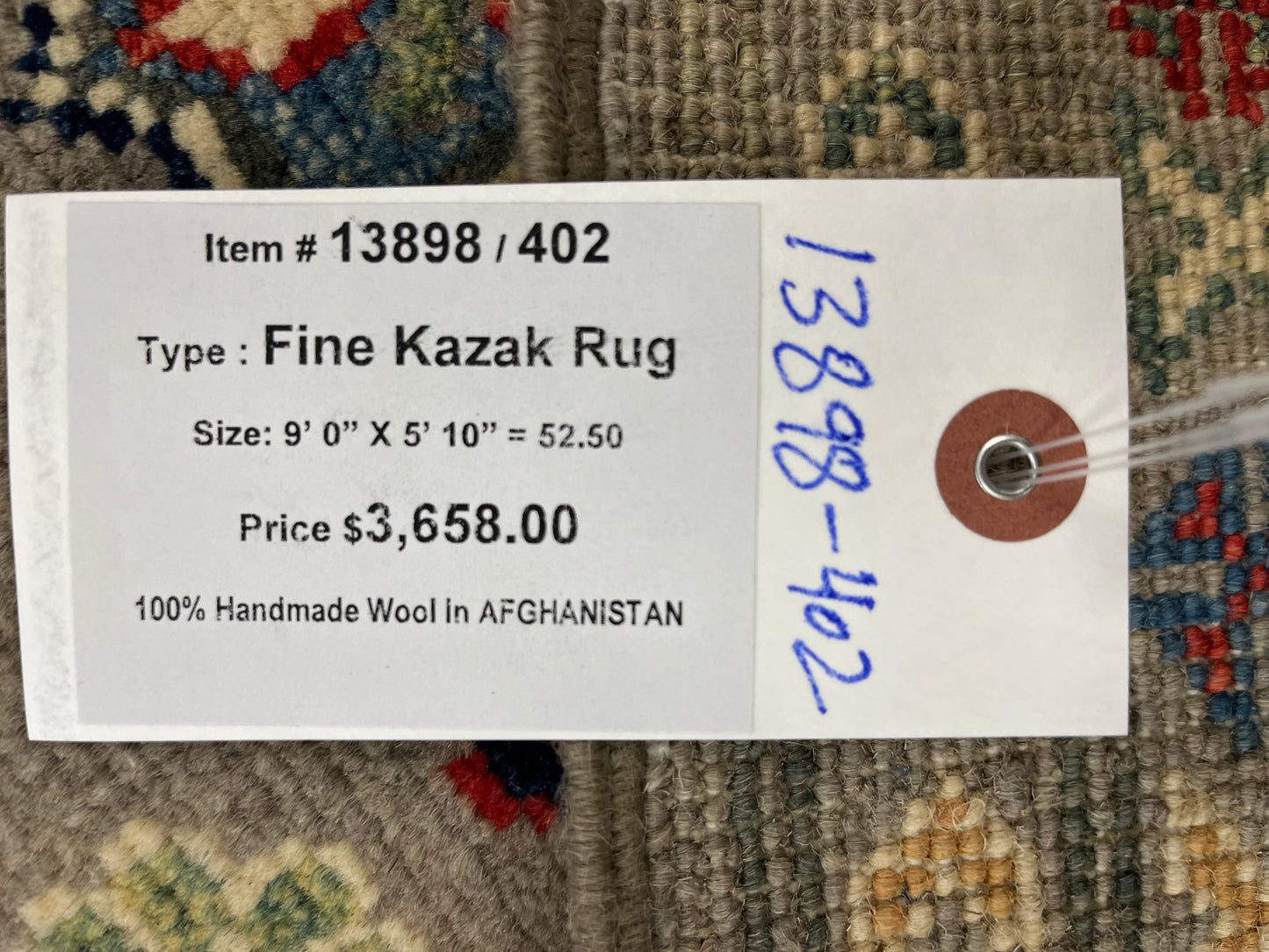 Gray Geometric Kazak 6x9 Handmade Wool Rug # 13898