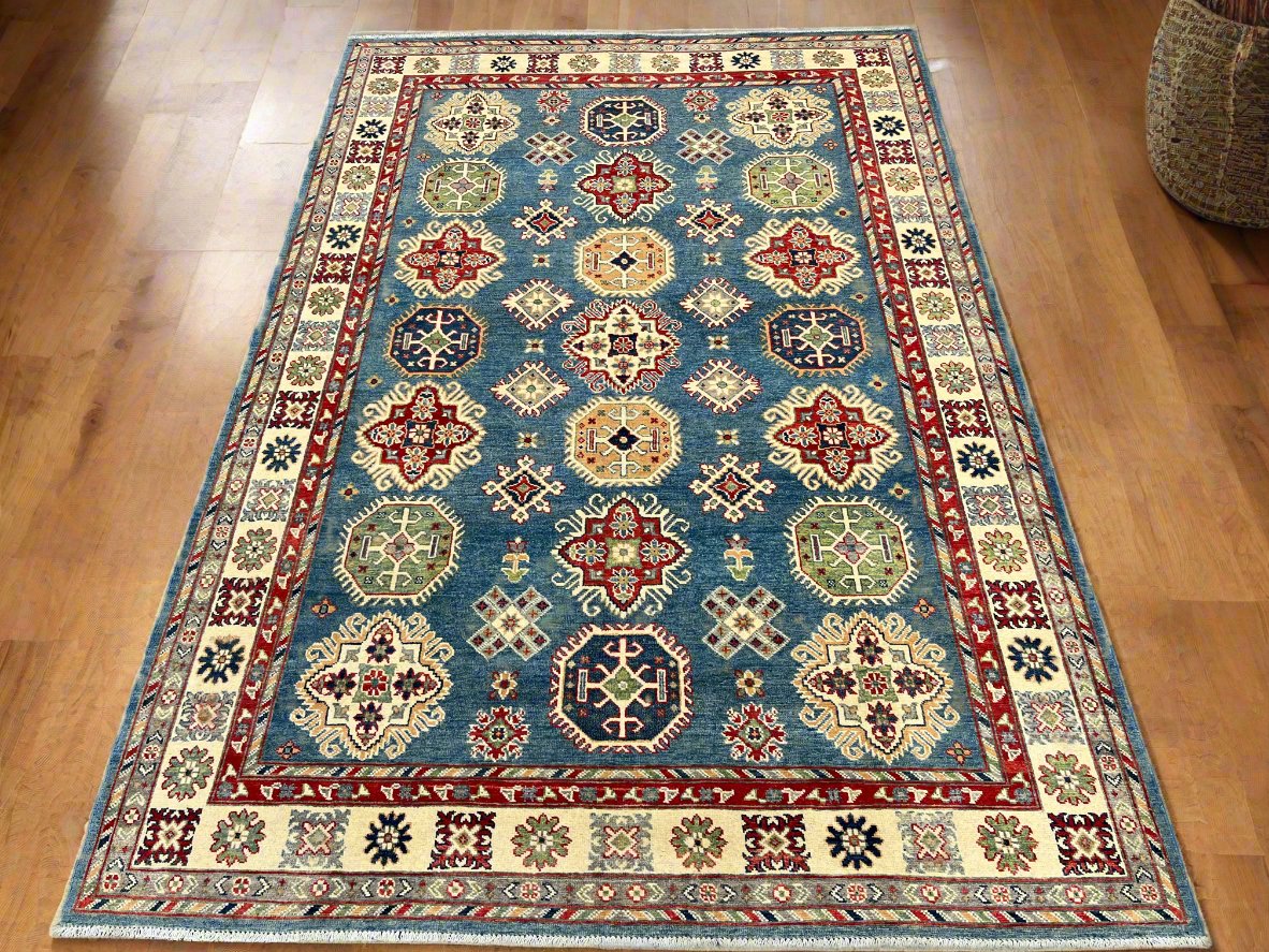 Light Blue Kazak 6x9 Handmade Wool Rug # 13897