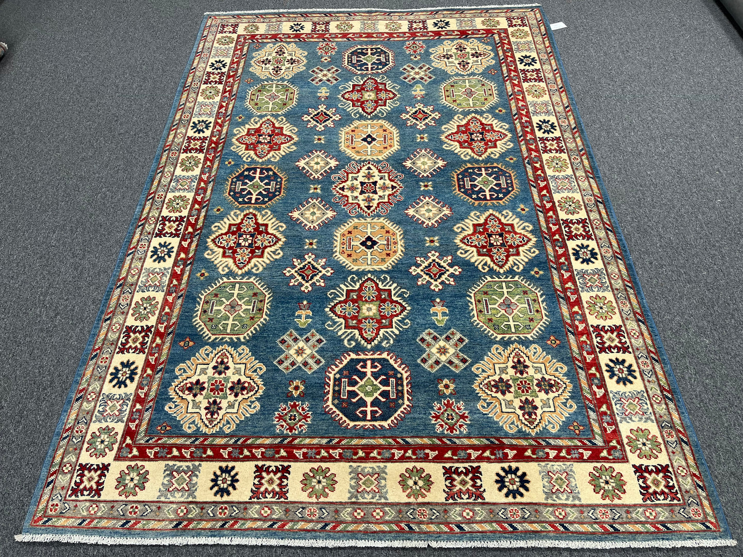 Light Blue Kazak 6x9 Handmade Wool Rug # 13897