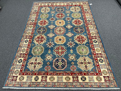 Light Blue Kazak 6x9 Handmade Wool Rug # 13897