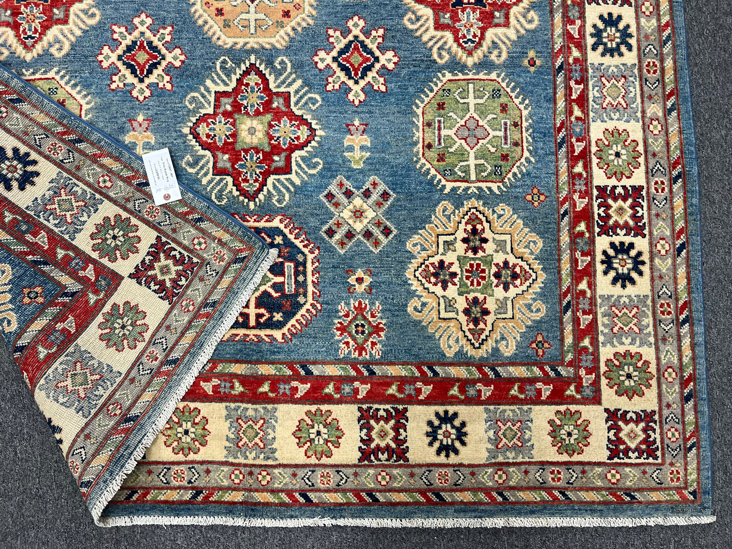 Light Blue Kazak 6x9 Handmade Wool Rug # 13897