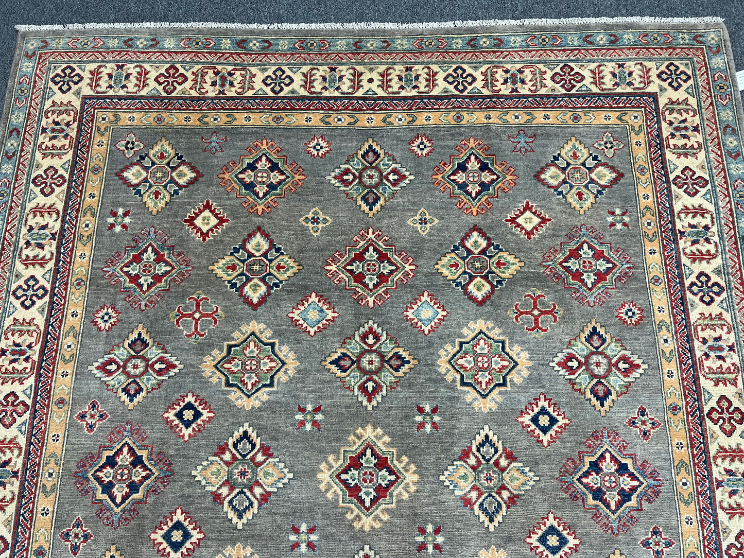 Gray Brown 8X6 Kazak Handmade Wool Rug # 13841