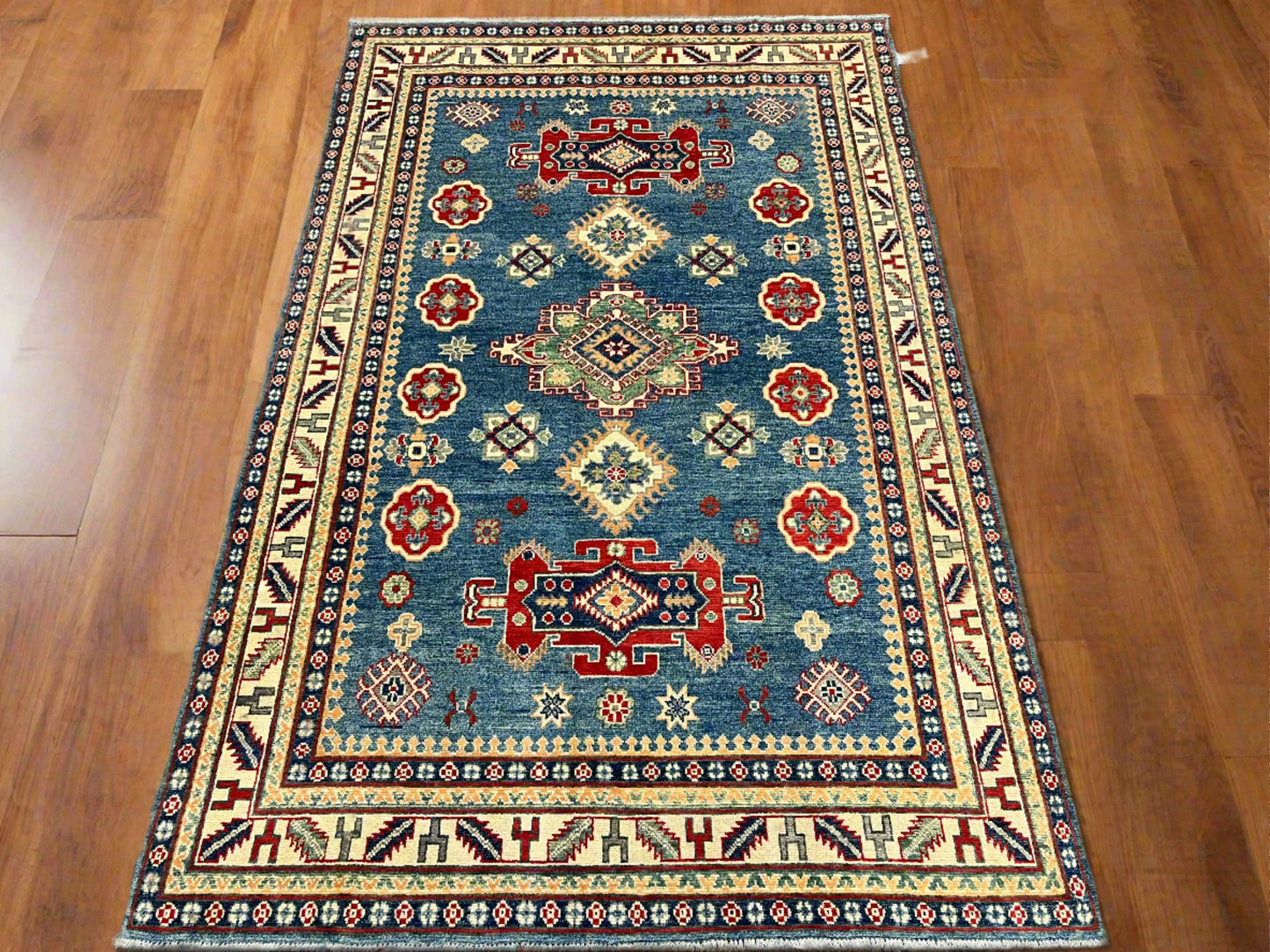 Kazak Light Blue 5X8 Handmade Wool Rug # 13651