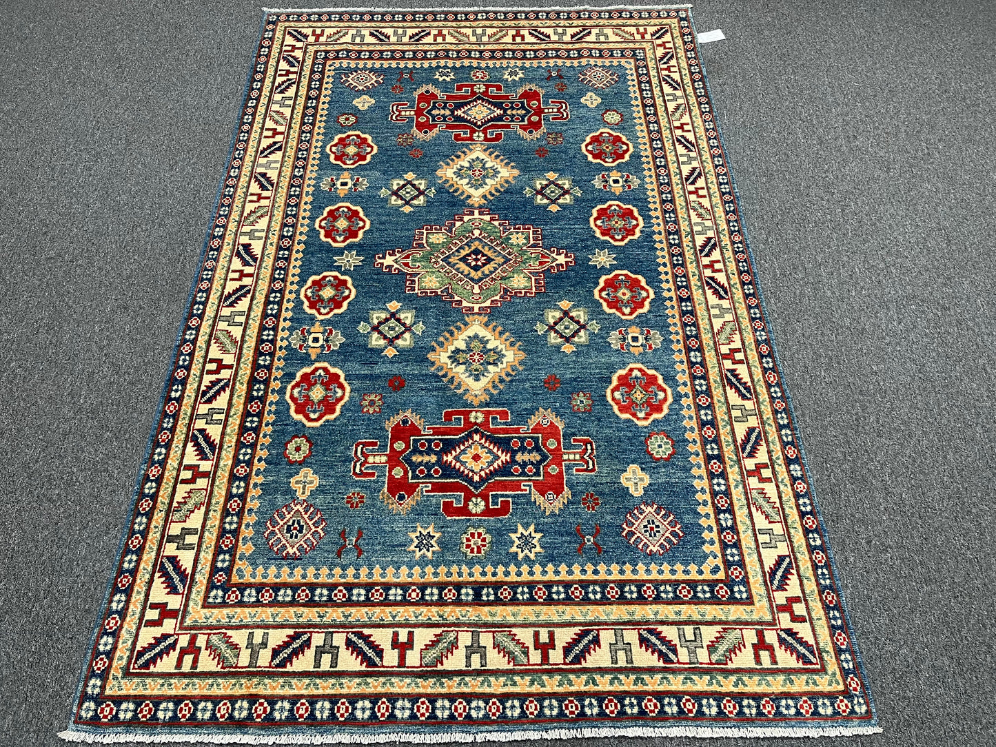 Kazak Light Blue 5X8 Handmade Wool Rug # 13651