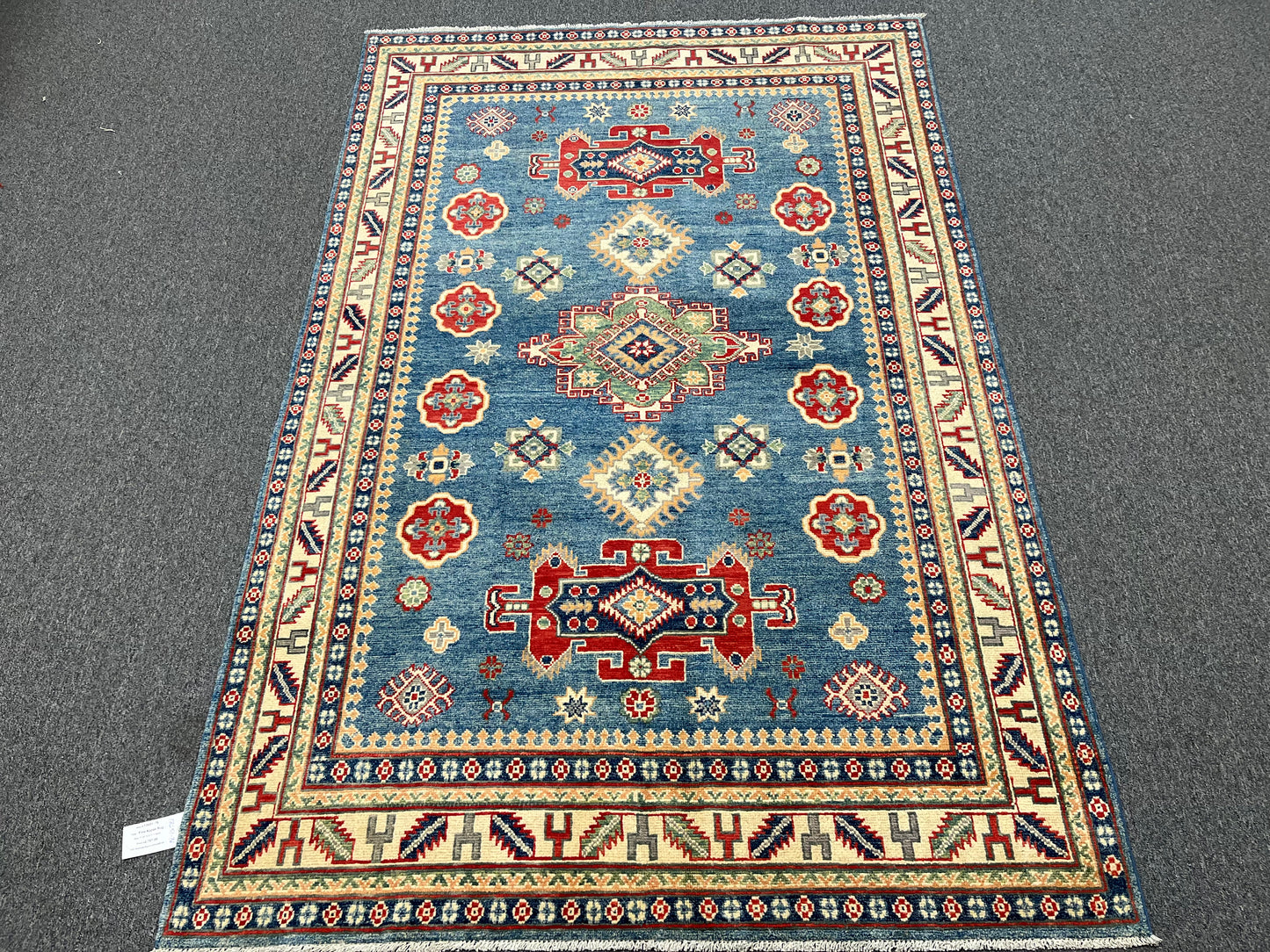 Kazak Light Blue 5X8 Handmade Wool Rug # 13651