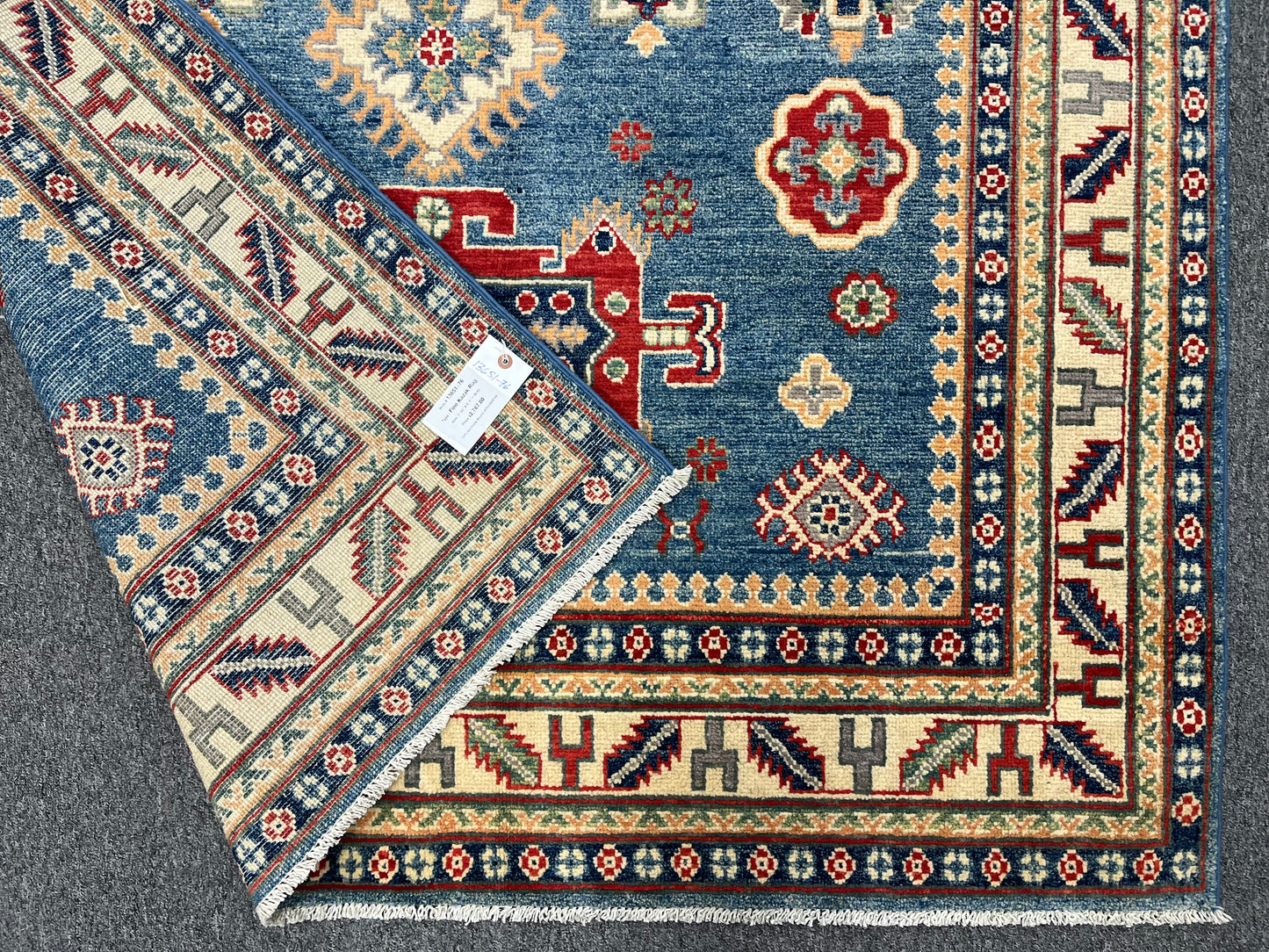 Kazak Light Blue 5X8 Handmade Wool Rug # 13651