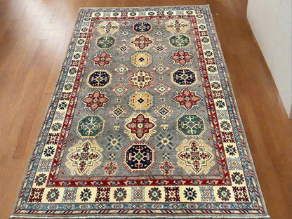 Kazak Gray Brown 6X9 Handmade Wool Rug # 13718