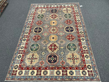 Kazak Gray Brown 6X9 Handmade Wool Rug # 13718