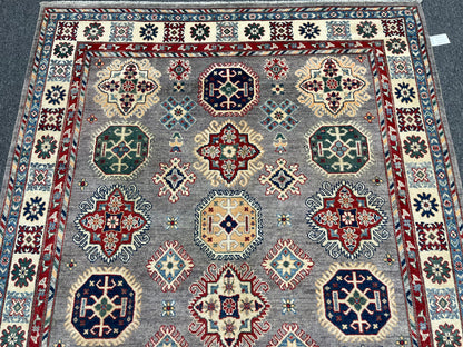 Kazak Gray Brown 6X9 Handmade Wool Rug # 13718