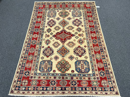 Kazak Beige 6X8 Handmade Wool Rug # 13903