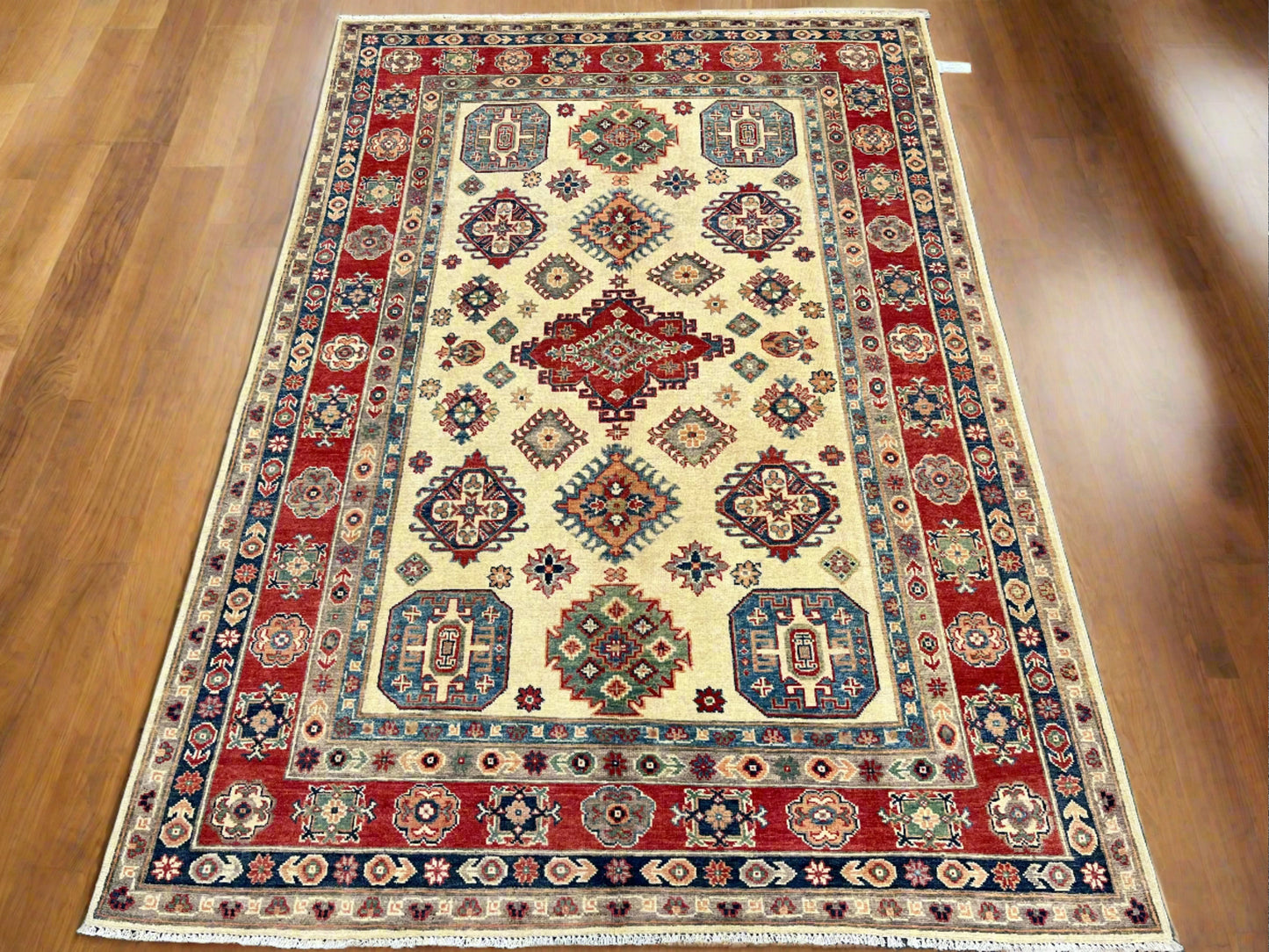 Kazak Beige 6X8 Handmade Wool Rug # 13903