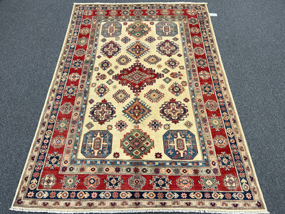 Kazak Beige 6X8 Handmade Wool Rug # 13903