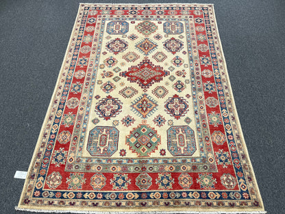 Kazak Beige 6X8 Handmade Wool Rug # 13903