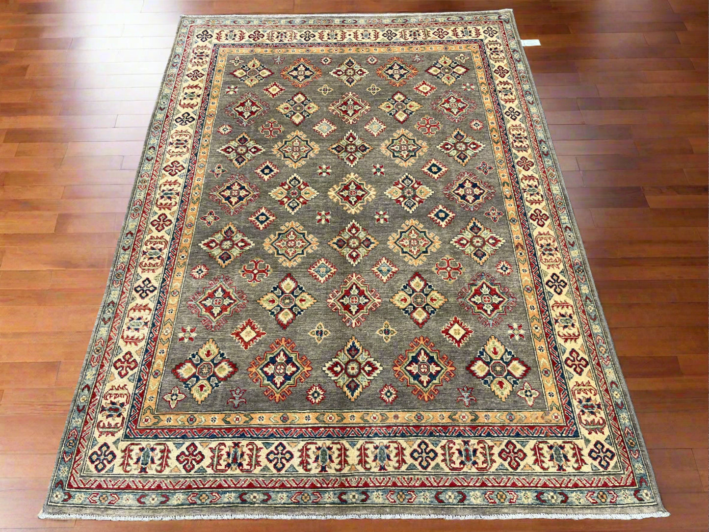 Kazak Gray Brown 6X8 Handmade Wool Rug # 13904