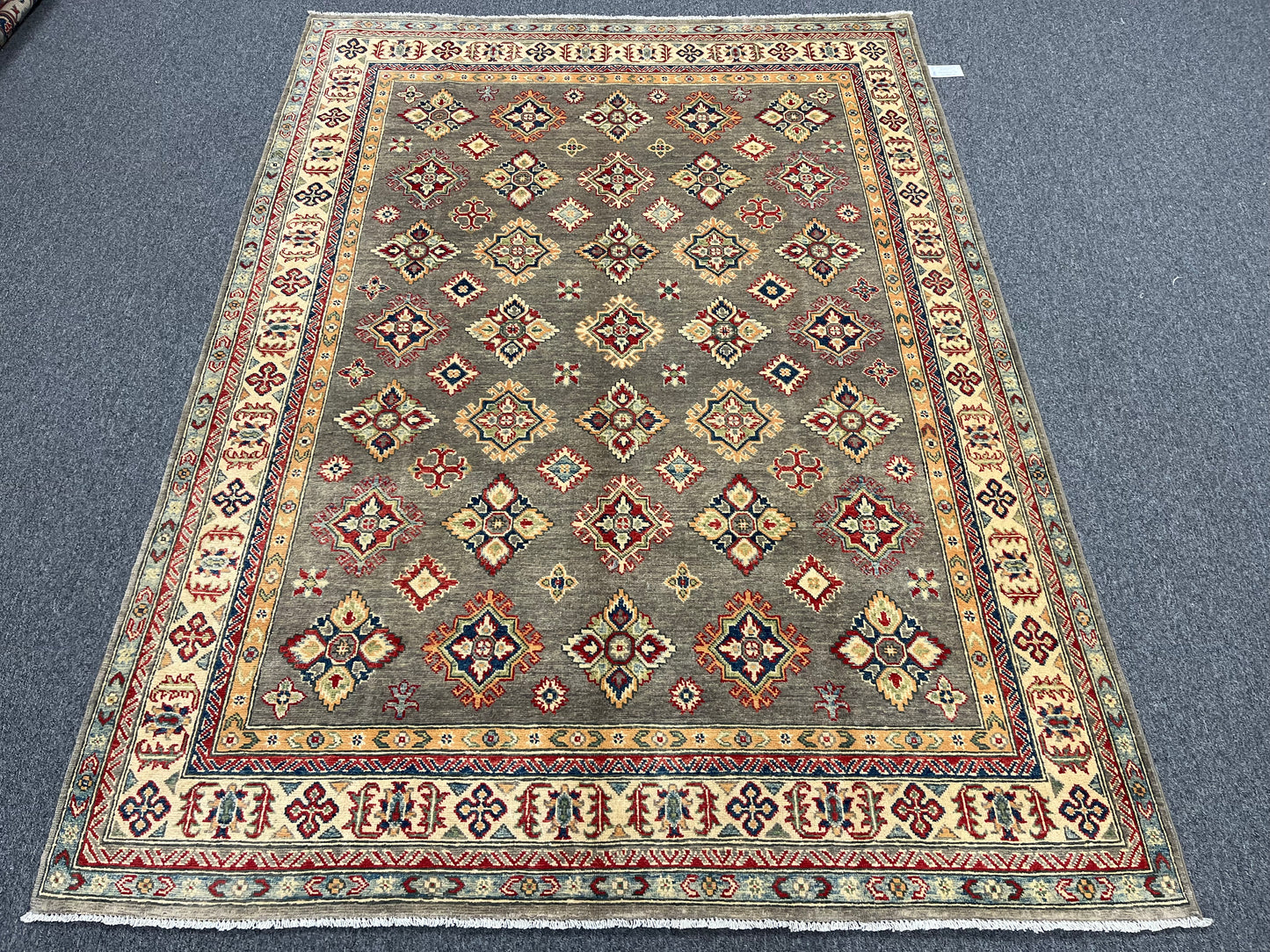 Kazak Gray Brown 6X8 Handmade Wool Rug # 13904