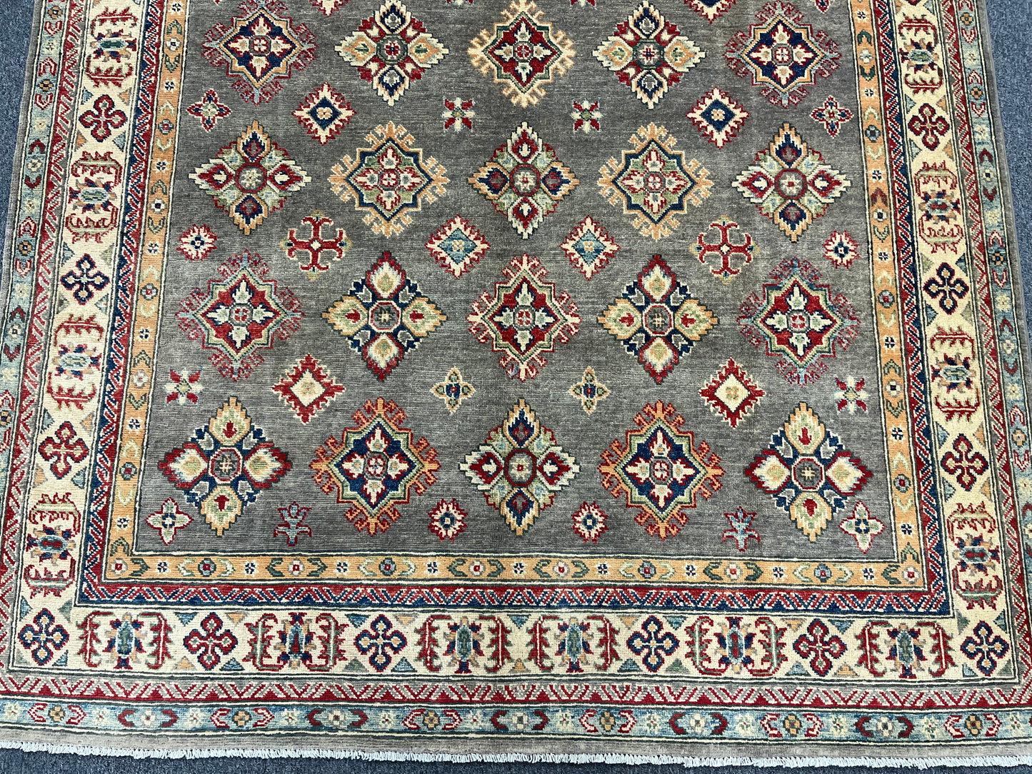 Kazak Gray Brown 6X8 Handmade Wool Rug # 13904