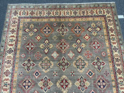 Kazak Gray Brown 6X8 Handmade Wool Rug # 13904