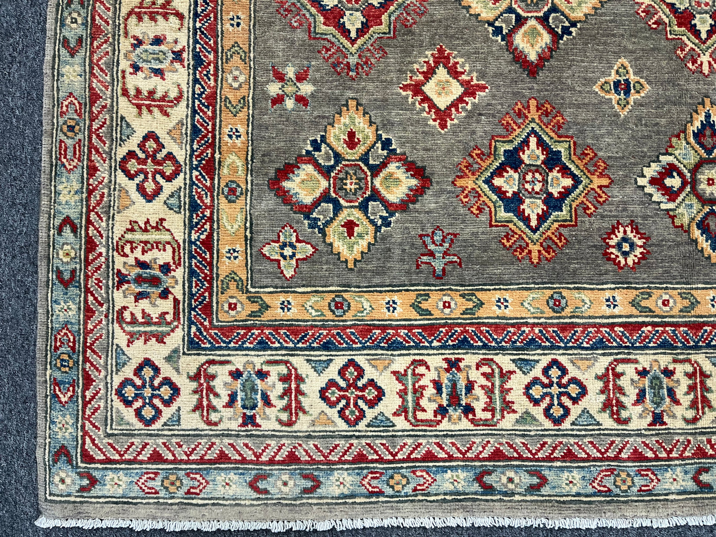 Kazak Gray Brown 6X8 Handmade Wool Rug # 13904