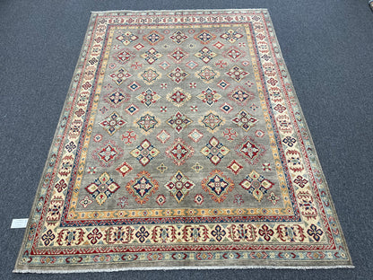 Kazak Gray Brown 6X8 Handmade Wool Rug # 13904