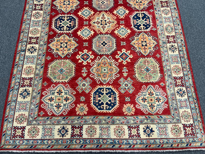 Kazak Red/Ivory 6X9 Handmade Wool Rug # 13905