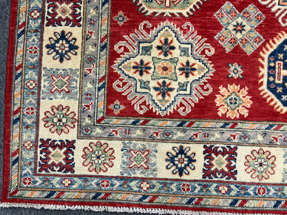 Kazak Red/Ivory 6X9 Handmade Wool Rug # 13905