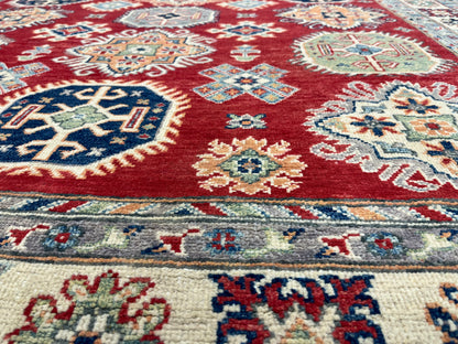 Kazak Red/Ivory 6X9 Handmade Wool Rug # 13905