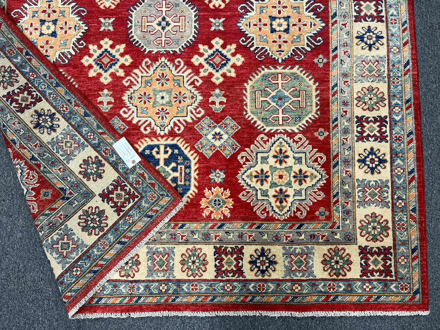 Kazak Red/Ivory 6X9 Handmade Wool Rug # 13905